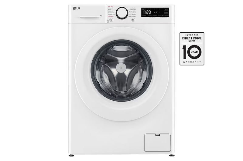 Čelní pohled na Parní pračka LG | 9 kg | A | 1400 ot./min | Direct Drive™ | AI DD™|Bílá FSR5A94WH