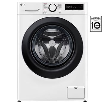 Čelní pohled na Parní pračka LG | 9 kg | A | 1400 ot./min | Direct Drive™ | AI DD™|Bílá FSR5A94WL