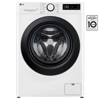 Čelní pohled na Parní pračka LG | 9 kg | A | 1400 ot./min | Direct Drive™ | AI DD™|Bílá FSR5A94WL, Značka kvality od dTestu.