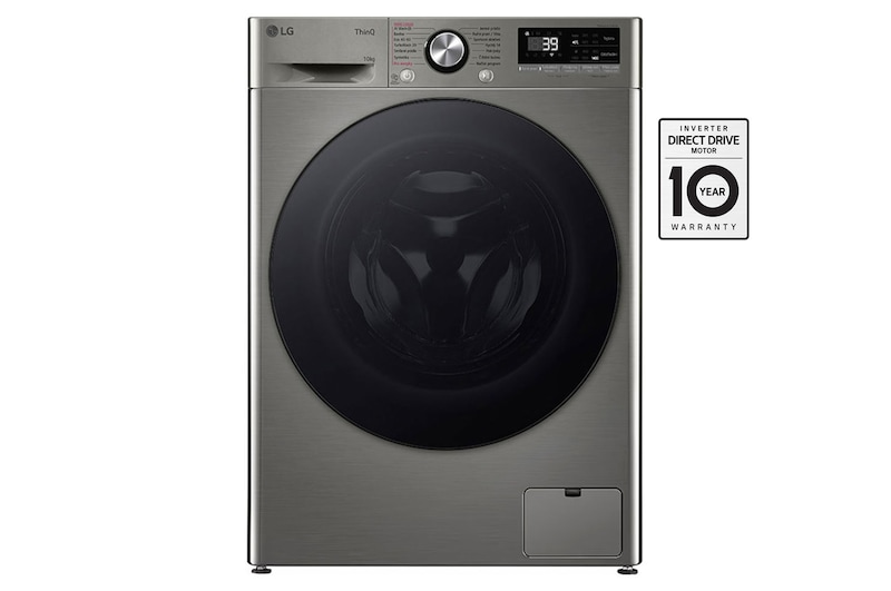 Čelní pohled na Parní pračka LG | 10 kg | A | 1400 ot./min | TurboWash™360° | ThinQ™|Stříbrná FSR7A04PG