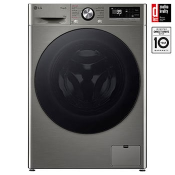 Čelní pohled na Parní pračka LG | 10 kg | A | 1400 ot./min | TurboWash™360° | ThinQ™|Stříbrná FSR7A04PG