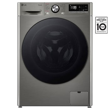 Čelní pohled na Parní pračka LG | 10 kg | A | 1400 ot./min | TurboWash™360° | ThinQ™|Stříbrná FSR7A04PG, Značka kvality od dTestu.
