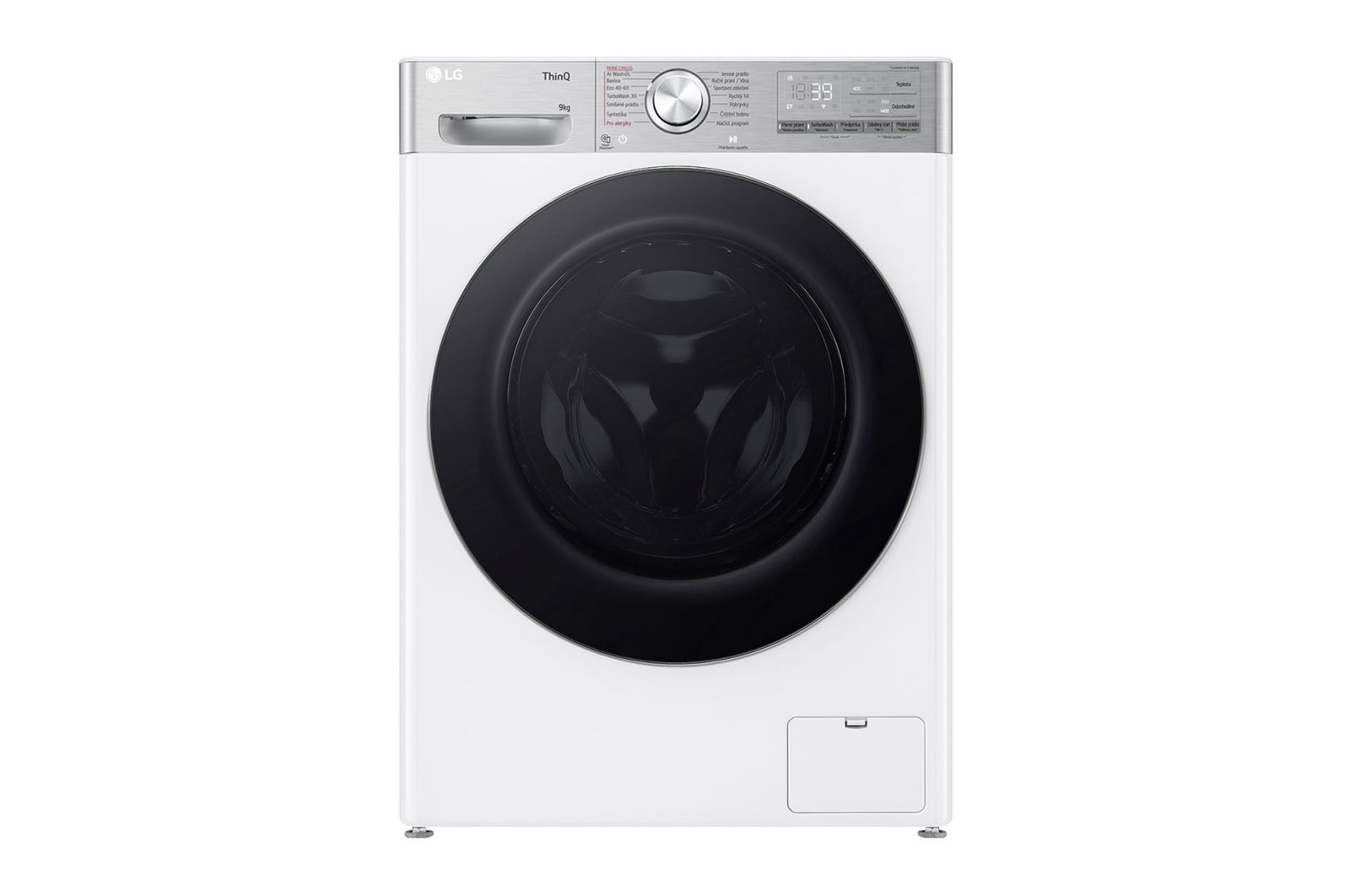 Čelní pohled na Parní pračka LG | 9 kg | A | 1400 ot./min | Direct Drive™ | AI DD™ |Bílá FSR9A94WC