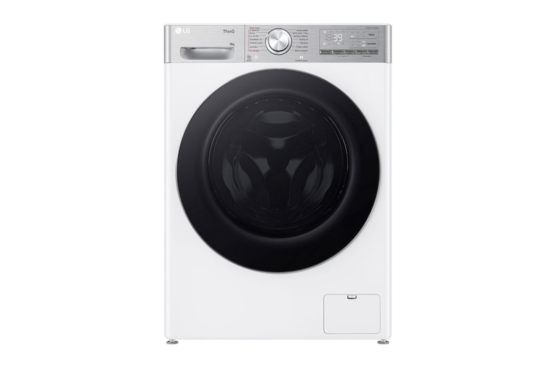Čelní pohled na Parní pračka LG | 9 kg | A | 1400 ot./min | Direct Drive™ | AI DD™ |Bílá FSR9A94WC