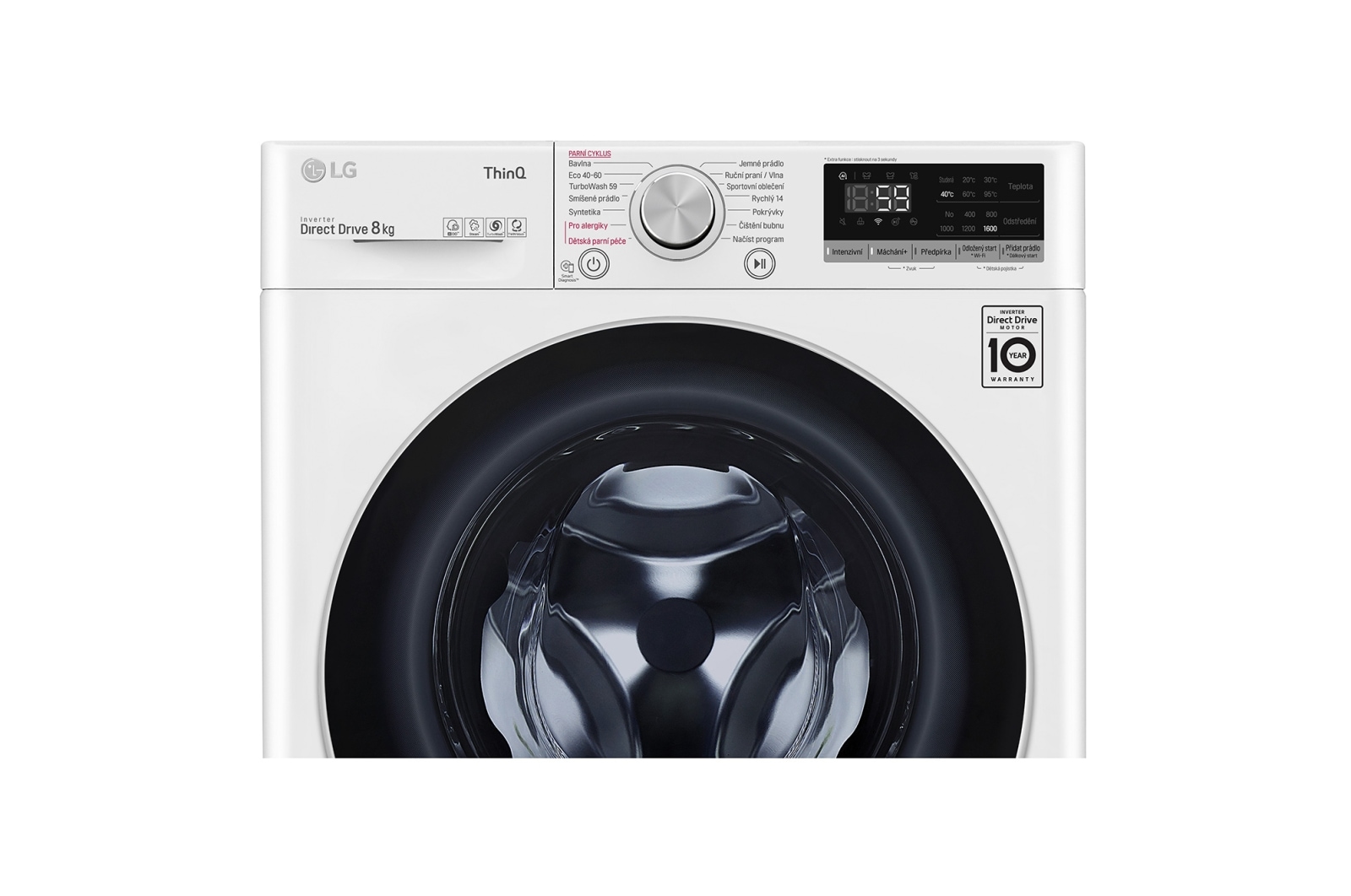 LG 8 kg parní pračka, Direct Drive™ motor, optimální volba pracích pohybů, parní praní Steam™, TurboWash™, ThinQ+WiFi, FW8V5TW14