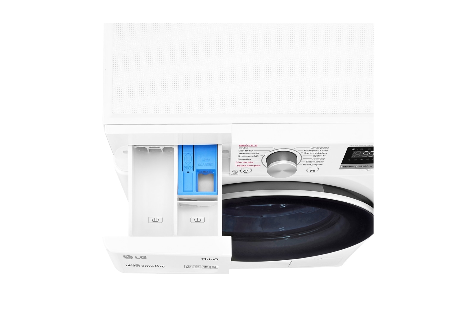 LG 8 kg parní pračka, Direct Drive™ motor, optimální volba pracích pohybů, parní praní Steam™, TurboWash™, ThinQ+WiFi, FW8V5TW14