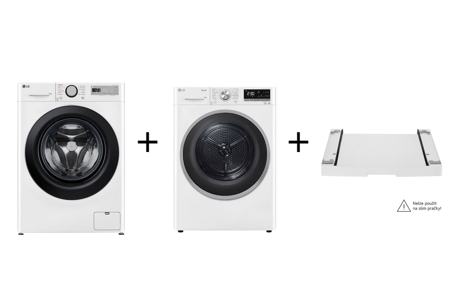 Čelní pohled na PRACÍ SET | LG Pračka 11 kg FPSR5A14WL + Sušička 9 kg RC91V9AVSN + Výsuvný mezikus ZDARMA LAUNWDSN45