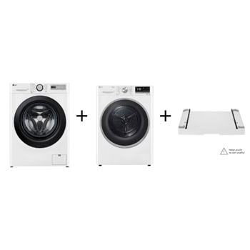 Čelní pohled na PRACÍ SET | LG Pračka 11 kg FPSR5A14WL + Sušička 9 kg RC91V9AVSN + Výsuvný mezikus ZDARMA LAUNWDSN45