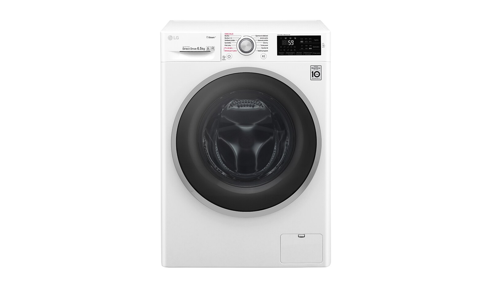Čelní pohled na 6,5 kg slim parní pračka, 1200 ot./min, A&#43;&#43;&#43; (v rozsahu A&#43;&#43;&#43; až D), 6 Motion DD, Direct Drive™, Steam™ - parní praní, ThinQ™, Přidat prádlo, 14 programů WD62J6WY1W