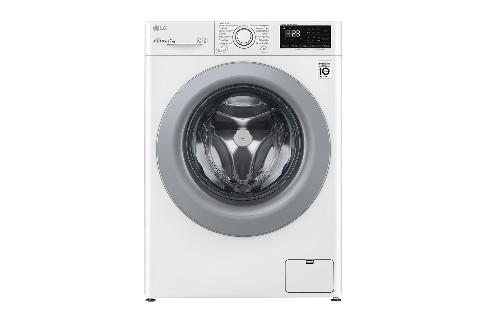 Čelní pohled na 7 kg slim parní pračka LG | D | 1200 ot./min | Direct Drive™ | AI DD™ WD72V3HY4W