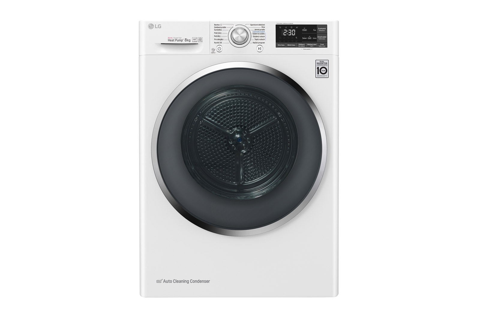 Čelní pohled na 8 kg sušička, A&#43;&#43;&#43; (v rozsahu A&#43;&#43;&#43; až D), 14 programů, 13 přídavných možností, 3 možnosti sušení, ThinQ™ &#43; WiFi připojení RC81U2AV2W