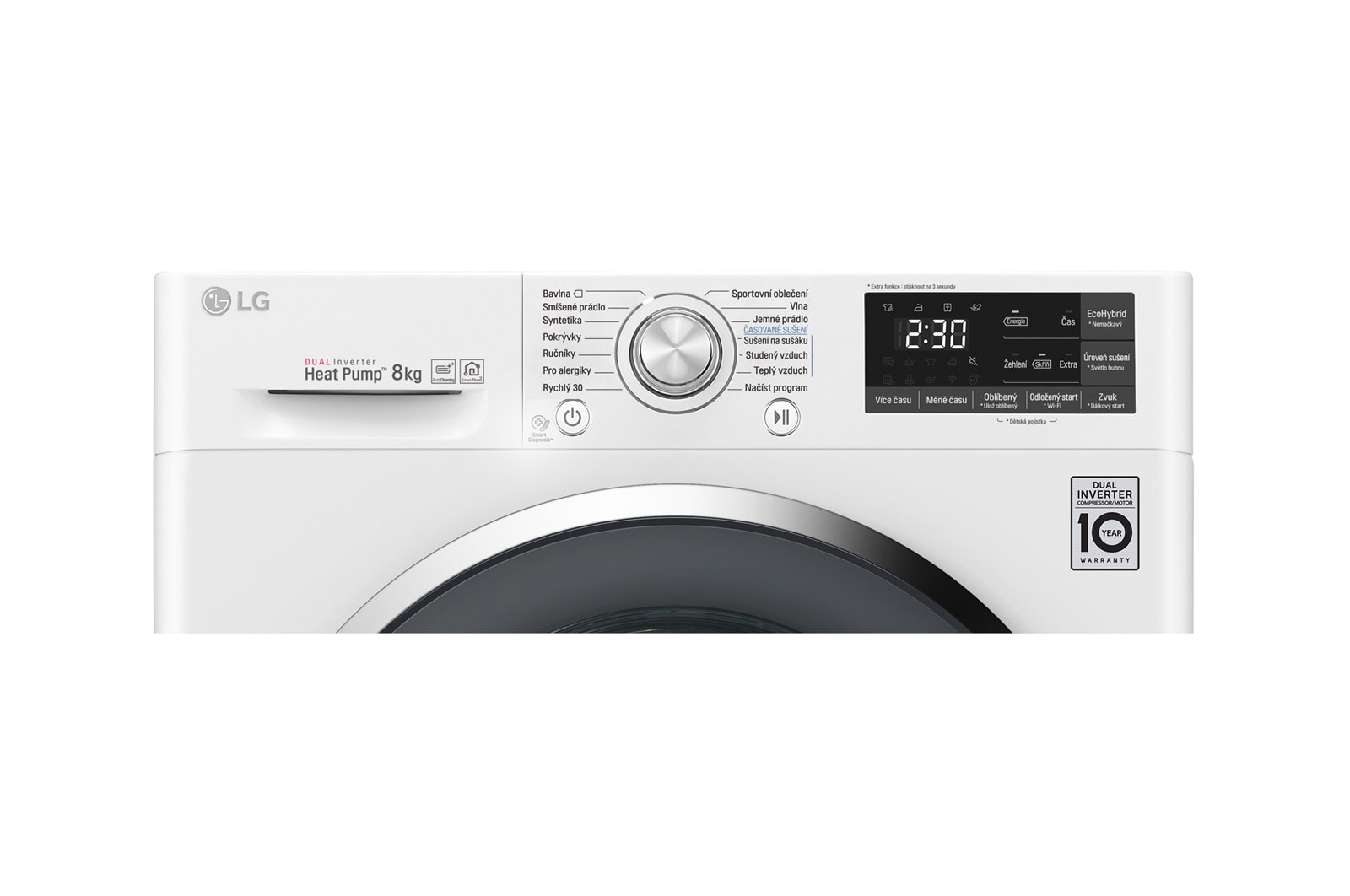 LG 8 kg sušička, A+++ (v rozsahu A+++ až D), 14 programů, 13 přídavných možností, 3 možnosti sušení, ThinQ™ + WiFi připojení, RC81U2AV2W