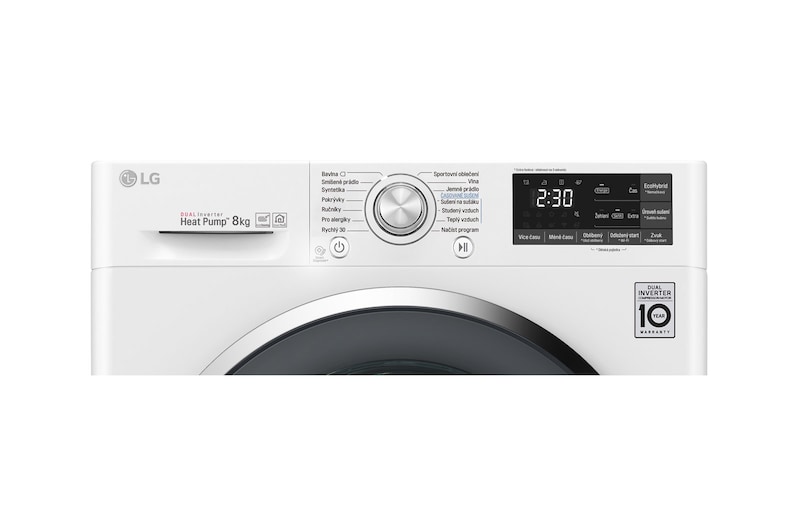 LG 8 kg sušička, A+++ (v rozsahu A+++ až D), 14 programů, 13 přídavných možností, 3 možnosti sušení, ThinQ™ + WiFi připojení, RC81U2AV2W