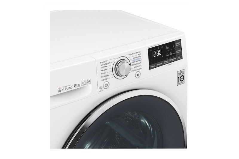 LG 8 kg sušička, A+++ (v rozsahu A+++ až D), 14 programů, 13 přídavných možností, 3 možnosti sušení, ThinQ™ + WiFi připojení, RC81U2AV2W