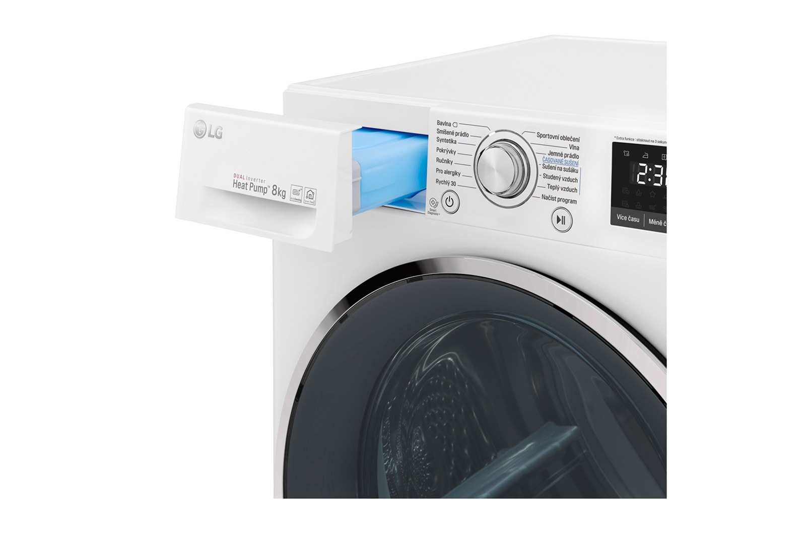 LG 8 kg sušička, A+++ (v rozsahu A+++ až D), 14 programů, 13 přídavných možností, 3 možnosti sušení, ThinQ™ + WiFi připojení, RC81U2AV2W