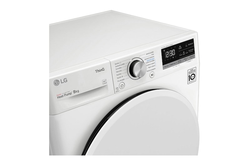 LG 8 kg sušička, A++ (v rozsahu A++ až D), 14 programů, 13 přídavných možností, 3 možnosti sušení, ThinQ™ + WiFi připojení, RC81V5AV0Q