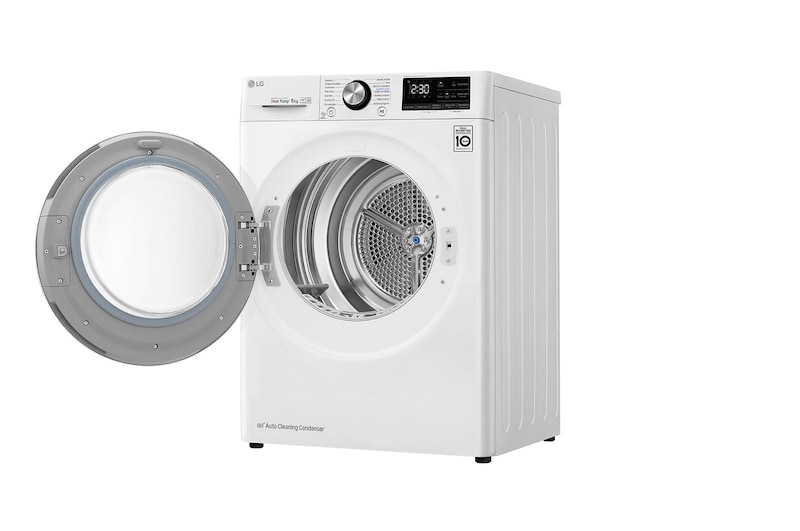LG 8 kg hybridní sušička s tepelným čerpadlem, A+++ (v rozsahu A+++ až D), invertorový motor, Eco Hybrid™ - hybridní sušení, automatické čištění kondenzátoru, ThinQ™ + WiFi, Program Pro alergiky, RC81V9AV2Q