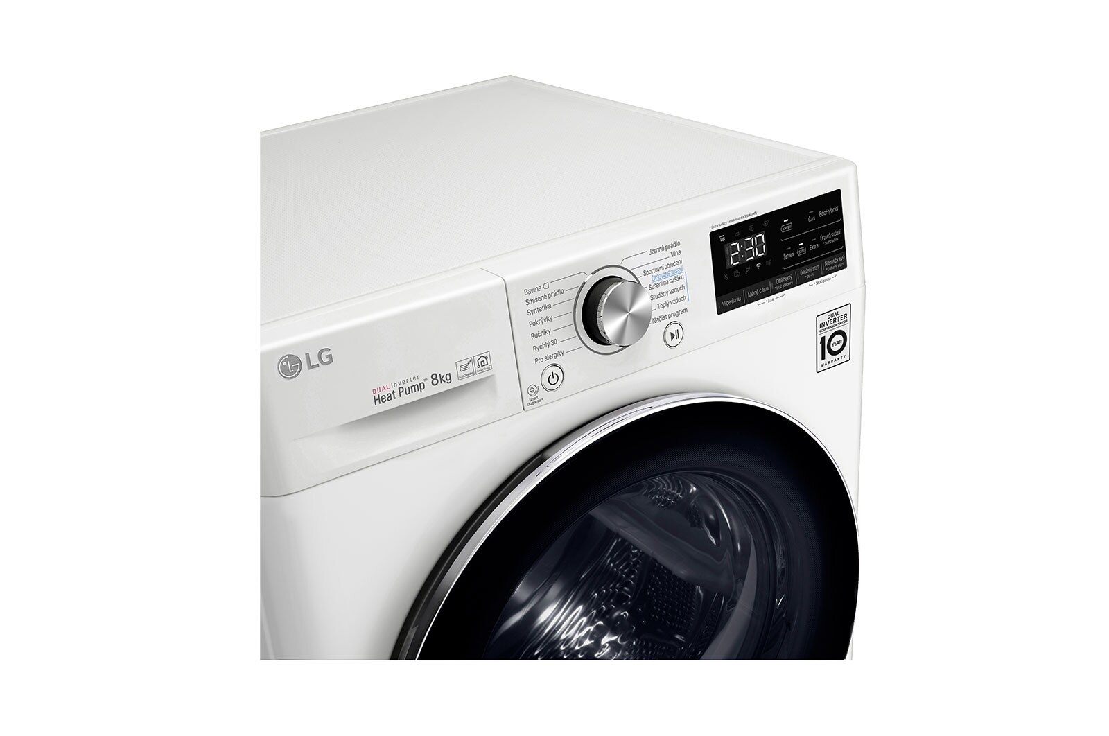 LG 8 kg hybridní sušička s tepelným čerpadlem, A+++ (v rozsahu A+++ až D), invertorový motor, Eco Hybrid™ - hybridní sušení, automatické čištění kondenzátoru, ThinQ™ + WiFi, Program Pro alergiky, RC81V9AV2Q