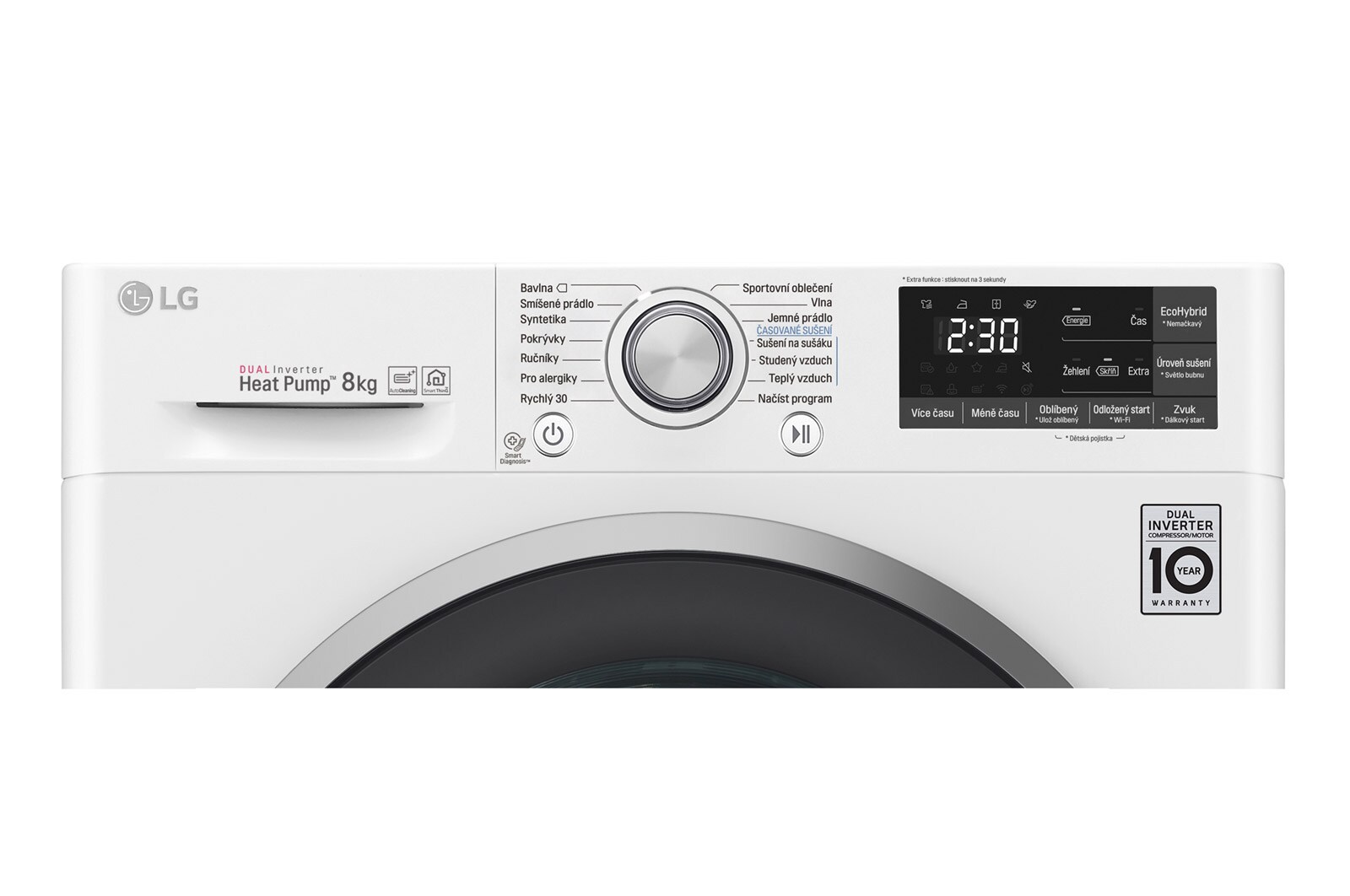 LG 8 kg sušička, A+++ (v rozsahu A+++ až D), 14 programů, 13 přídavných možností, 3 možnosti sušení, ThinQ™ + WiFi připojení, RC82EU2AV3W