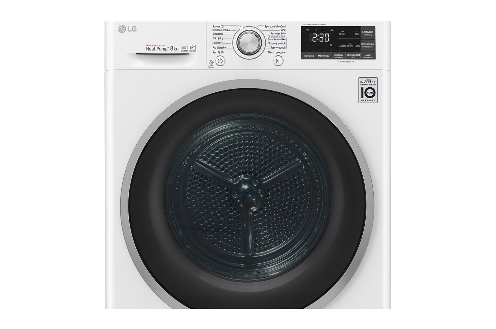 LG 8 kg sušička, A+++ (v rozsahu A+++ až D), 14 programů, 13 přídavných možností, 3 možnosti sušení, ThinQ™ + WiFi připojení, RC82EU2AV3W