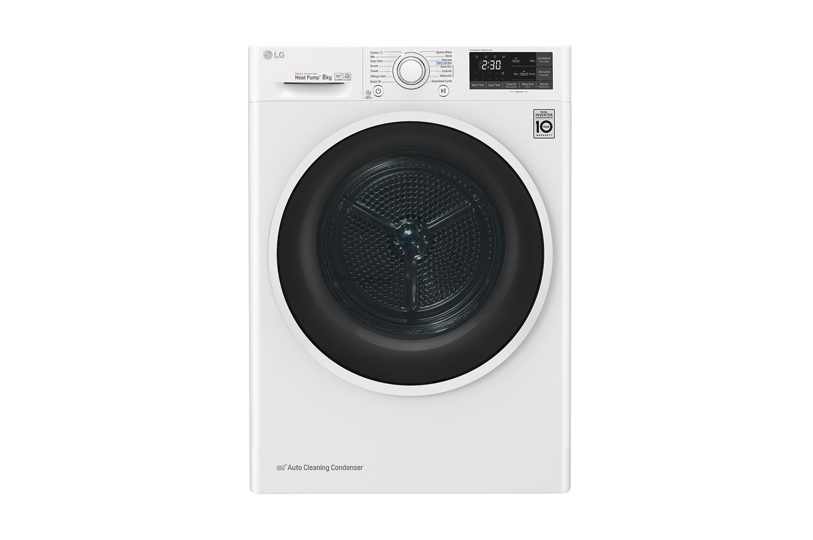 Čelní pohled na 8 kg sušička, A&#43;&#43;&#43; (v rozsahu A&#43;&#43;&#43; až D), 14 programů, 13 přídavných možností, 3 možnosti sušení, ThinQ™ &#43; WiFi připojení RC82EU2AV4W