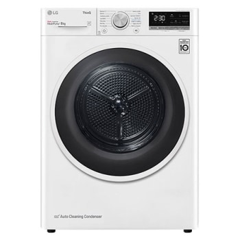 Pohled zepředu na 8 kg Sušička DUAL Inverter Heat Pump™, Bílá RC8TV9AVHN