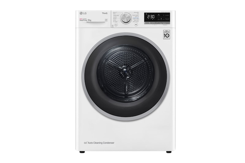 LG 8 kg hybridní sušička s tepelným čerpadlem, invertorový motor, Eco Hybrid™ - hybridní sušení, automatické čištění kondenzátoru, LG ThinQ + Wi-Fi, energetická třída A+++ (v rozsahu A+++ až D), RC8TV9AVSN