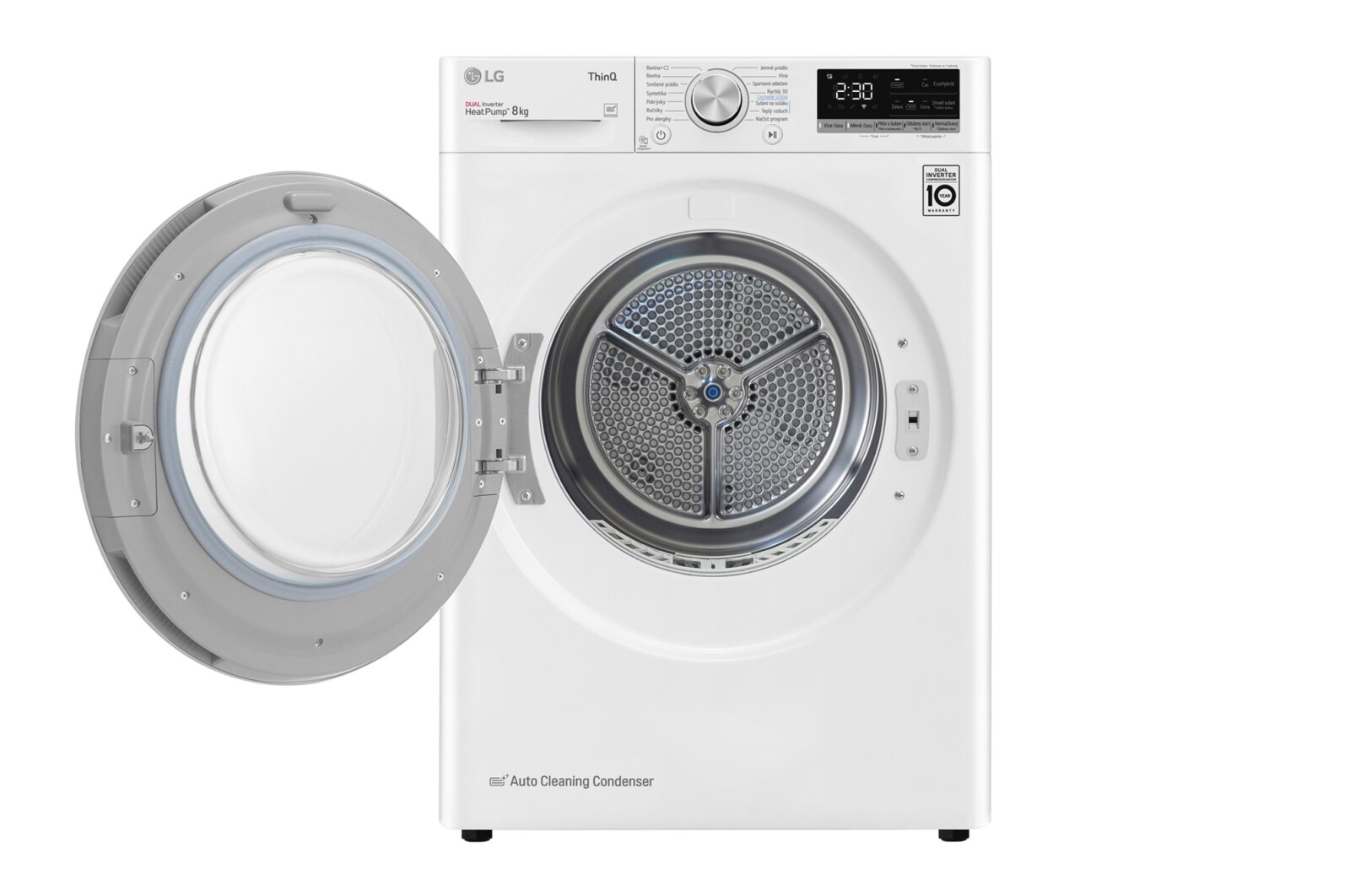 LG 8 kg hybridní sušička s tepelným čerpadlem, invertorový motor, Eco Hybrid™ - hybridní sušení, automatické čištění kondenzátoru, LG ThinQ + Wi-Fi, energetická třída A+++ (v rozsahu A+++ až D), RC8TV9AVSN