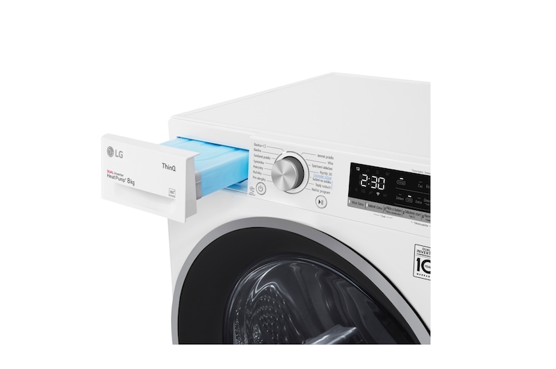LG 8 kg hybridní sušička s tepelným čerpadlem, invertorový motor, Eco Hybrid™ - hybridní sušení, automatické čištění kondenzátoru, LG ThinQ + Wi-Fi, energetická třída A+++ (v rozsahu A+++ až D), RC8TV9AVSN