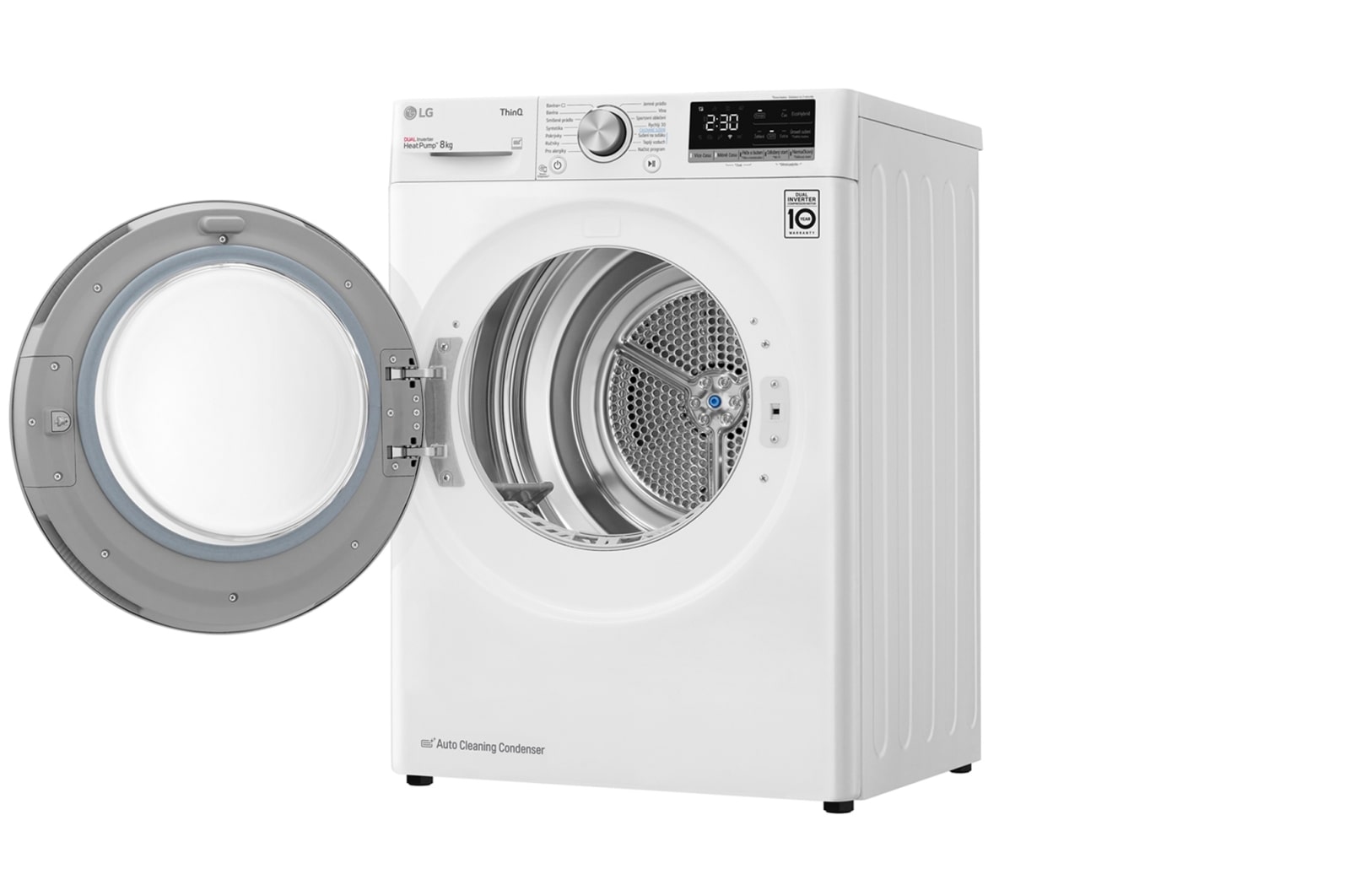 LG 8 kg hybridní sušička s tepelným čerpadlem, invertorový motor, Eco Hybrid™ - hybridní sušení, automatické čištění kondenzátoru, LG ThinQ + Wi-Fi, energetická třída A+++ (v rozsahu A+++ až D), RC8TV9AVSN