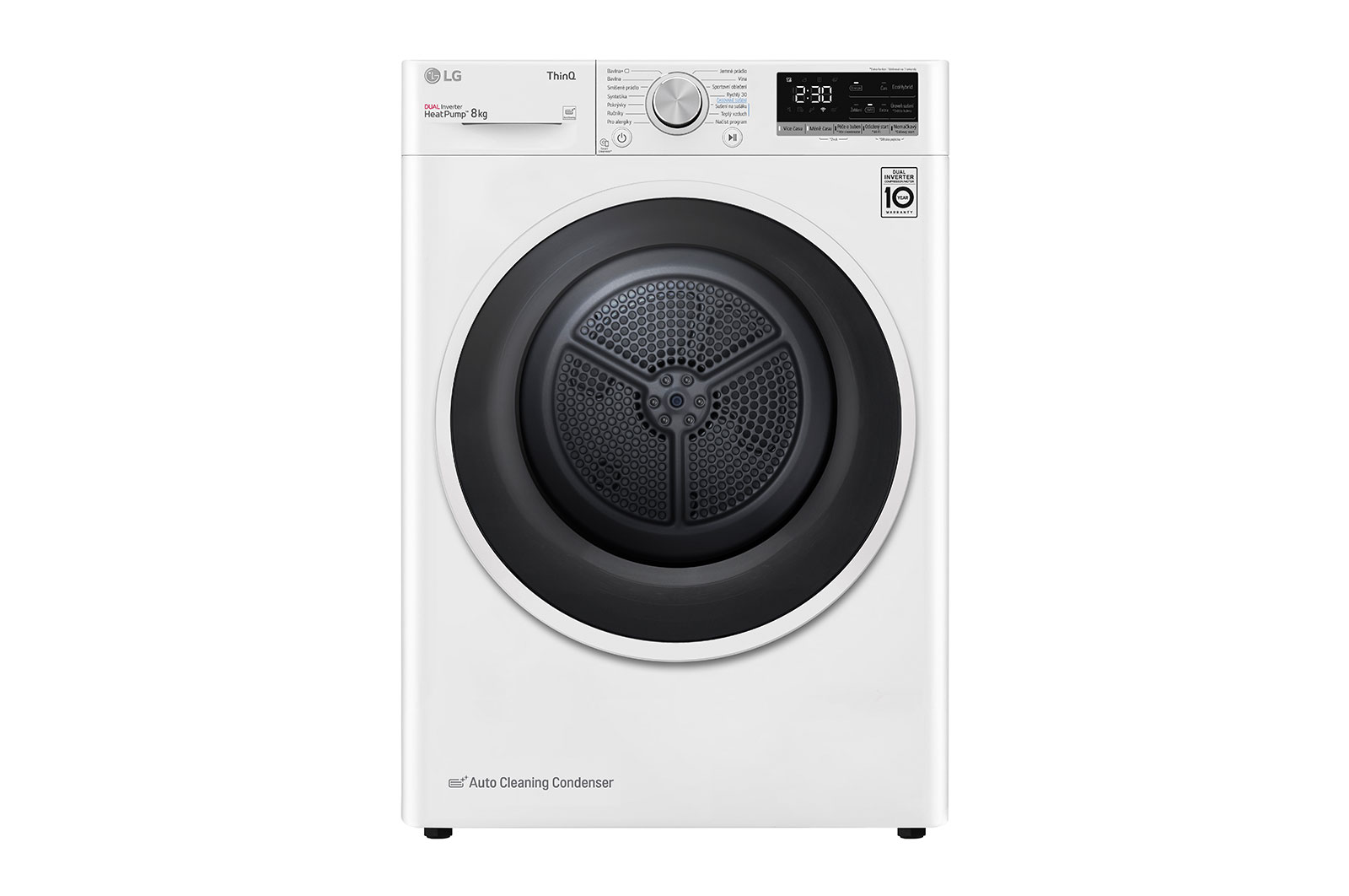 Pohled zepředu na 8 kg Sušička DUAL Inverter Heat Pump™, Bílá RC8TV9AVWN