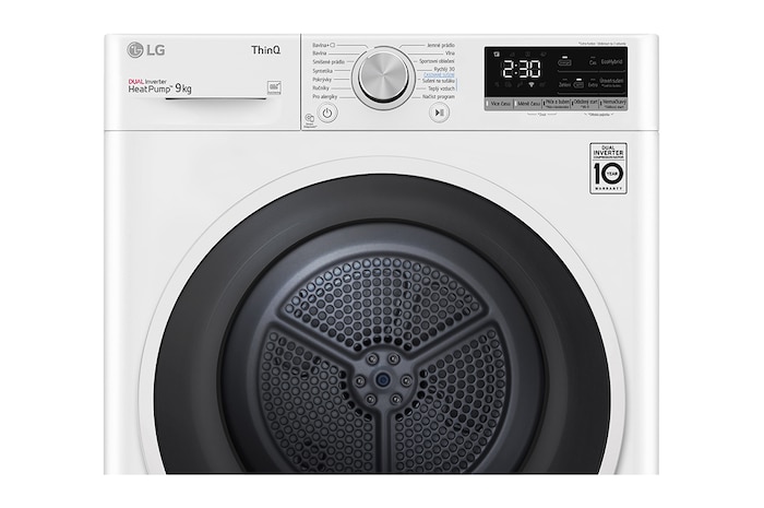 Pohled zepředu na 9 kg Sušička DUAL Inverter Heat Pump™, Bílá RC91V5AV6N