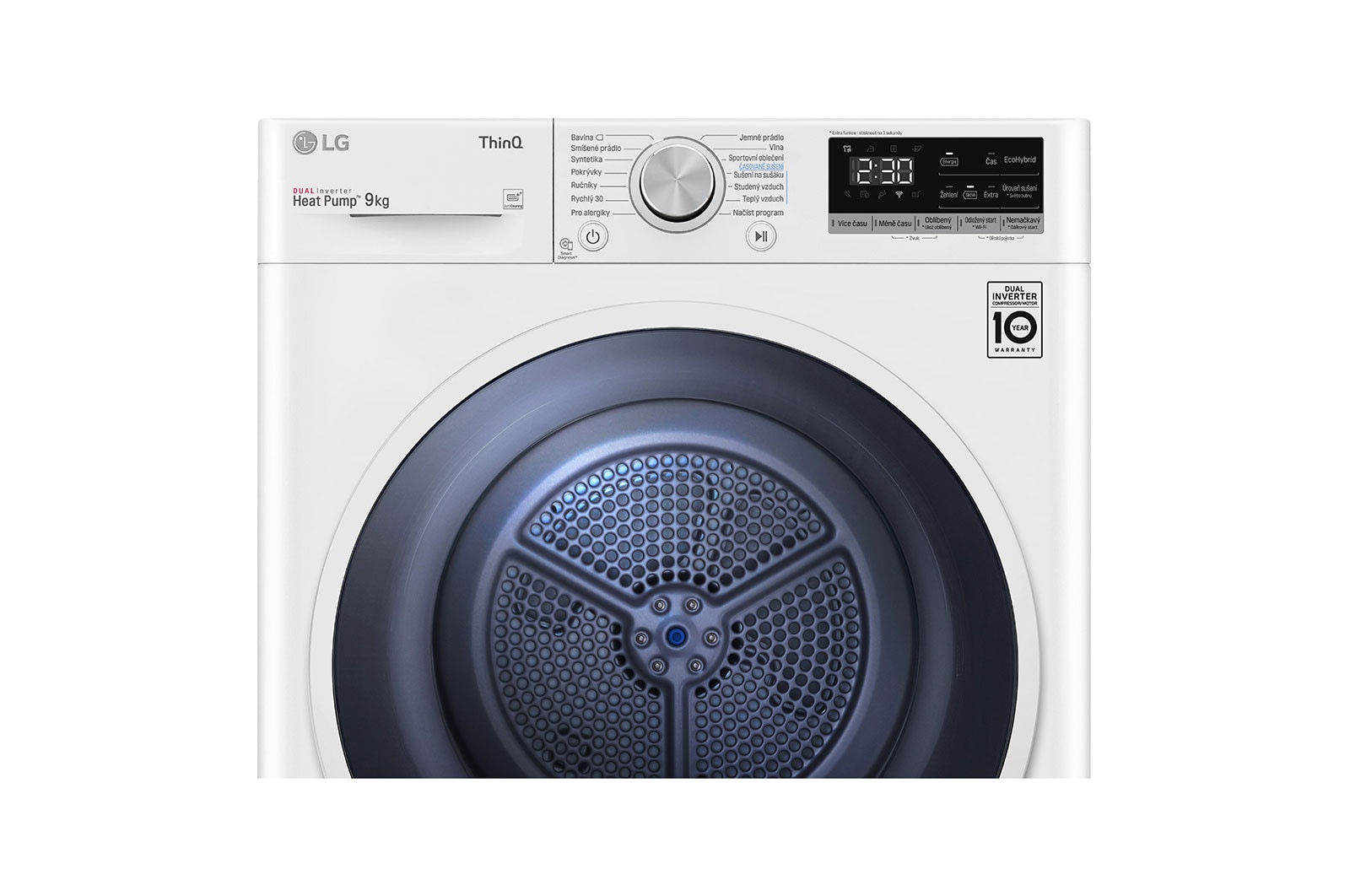 LG 9 kg sušička, A++ (v rozsahu A++ až D), 14 programů, 13 přídavných možností, 3 možnosti sušení, ThinQ™ + WiFi připojení, RC91V5AV6Q