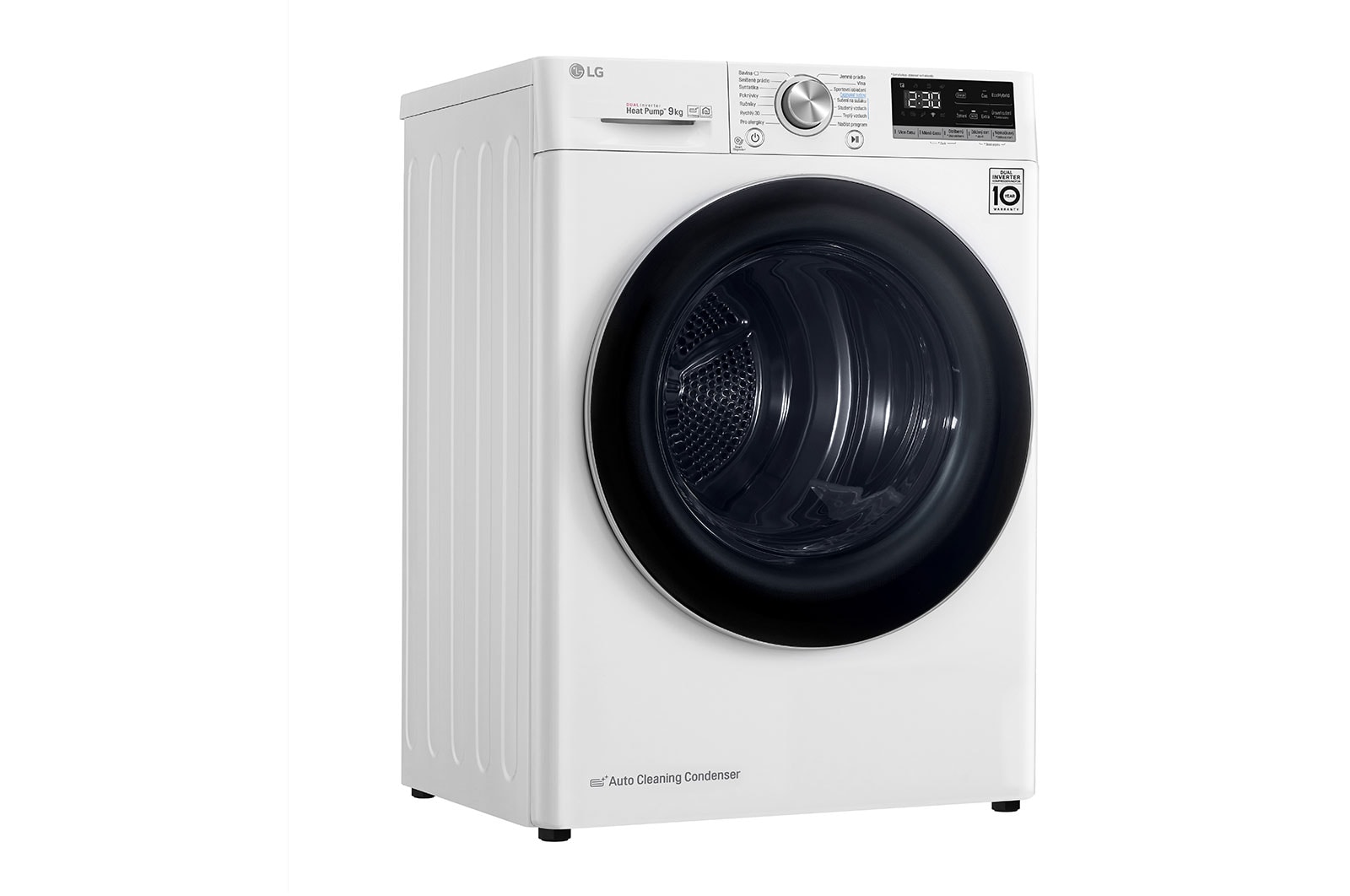 LG 9 kg hybridní sušička s tepelným čerpadlem, A+++ (v rozsahu A+++ až D), invertorový motor, Eco Hybrid™ - hybridní sušení, automatické čištění kondenzátoru, ThinQ™ + WiFi, Program Pro alergiky, RC91V9AV3Q