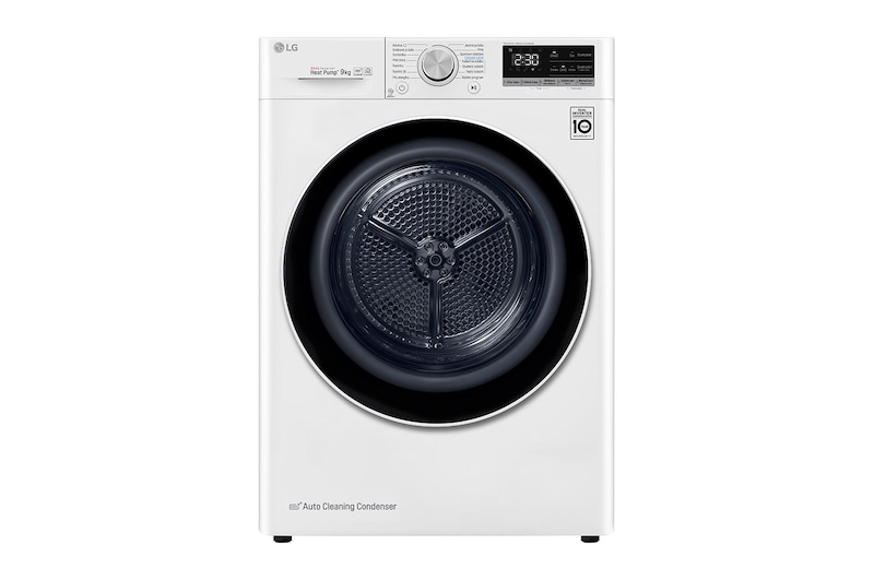 LG 9 kg hybridní sušička s tepelným čerpadlem, A+++ (v rozsahu A+++ až D), invertorový motor, Eco Hybrid™ - hybridní sušení, automatické čištění kondenzátoru, ThinQ™ + WiFi, Program Pro alergiky, RC91V9AV4Q