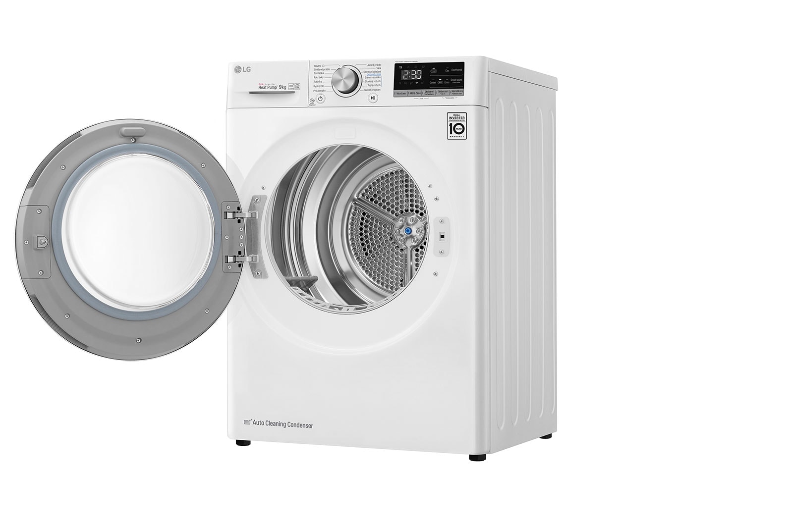 LG 9 kg hybridní sušička s tepelným čerpadlem, A+++ (v rozsahu A+++ až D), invertorový motor, Eco Hybrid™ - hybridní sušení, automatické čištění kondenzátoru, ThinQ™ + WiFi, Program Pro alergiky, RC91V9AV4Q