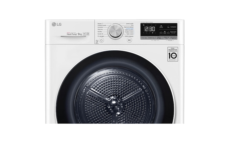 LG 9 kg hybridní sušička s tepelným čerpadlem, A+++ (v rozsahu A+++ až D), invertorový motor, Eco Hybrid™ - hybridní sušení, automatické čištění kondenzátoru, ThinQ™ + WiFi, Program Pro alergiky, RC91V9AV4Q