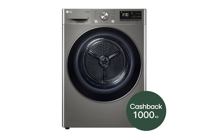 LG 9 kg sušička LG | Režim Energie / Čas | automatické čištění kondenzátoru | Wi-Fi, front view, RC91V9EV2N