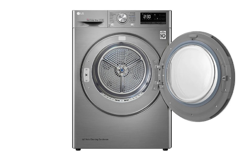 LG 9 kg hybridní sušička s tepelným čerpadlem, A+++ (v rozsahu A+++ až D), invertorový motor, Eco Hybrid™ - hybridní sušení, automatické čištění kondenzátoru, ThinQ™ + WiFi, Program Pro alergiky, RC91V9EV2Q