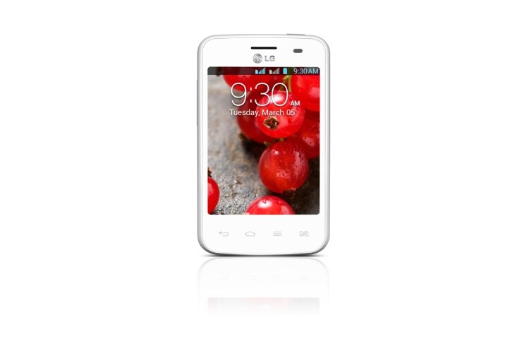 Čelní pohled na OPTIMUS L3 II Dual SIM - 3,2&#34; TFT displej, 512MB RAM, 1GHz, Adreno 200, 4GB interní paměť, 3Mpx E435