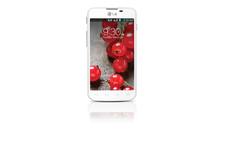 Čelní pohled na OPTIMUS L5 II Dual SIM - 4&#34; IPS displej, 512MB RAM, 1GHz, PowerVR SGX 531, 4GB interní paměť, 5 Mpx E455