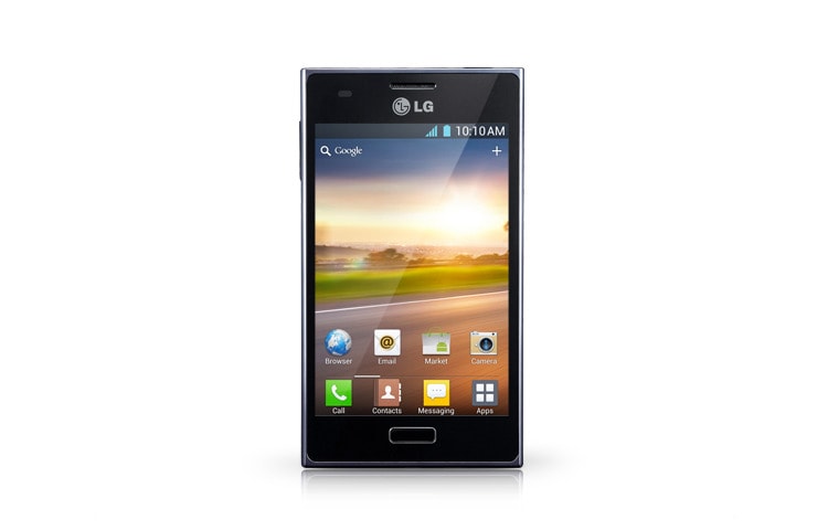Čelní pohled na OPTIMUS L5 - 4&#34; TFT displej, 390MB RAM, 800MHz, Adreno 200, 2,65GB interní paměť, 5 Mpx, NFC E610