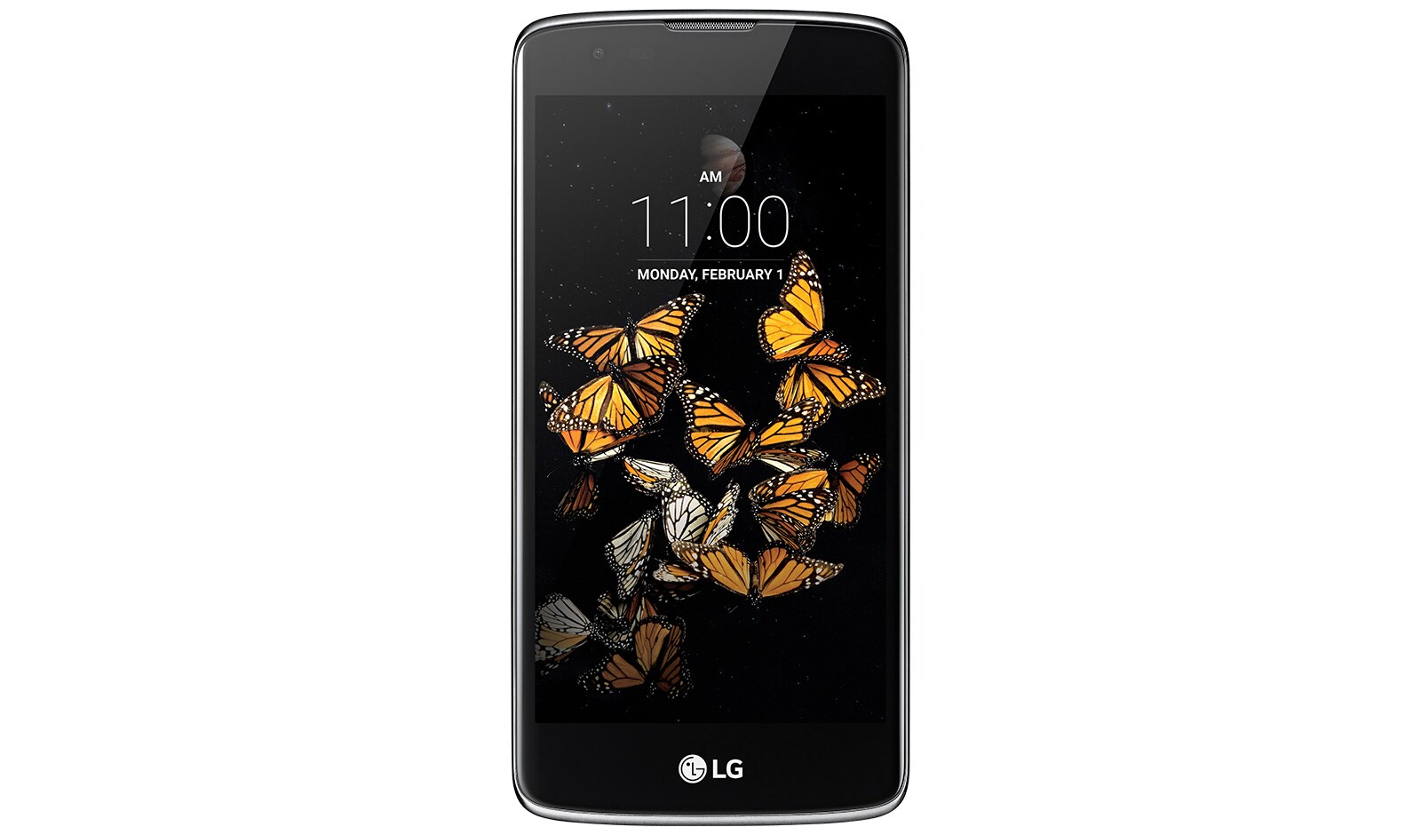 Čelní pohled na LG K8, modrá, 5&#34; HD displej, 8GB paměť, 1.5GB RAM, 1,3GHz Quad-core, 8Mpx, 2.125mAh baterie  LGK350N