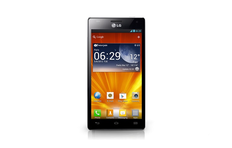 Čelní pohled na OPTIMUS 4x HD - 4,7&#34; IPS displej, 979MB RAM, 1,5GHz QUADCORE, 12,2GB interní paměť, 8 Mpx, NFC P880