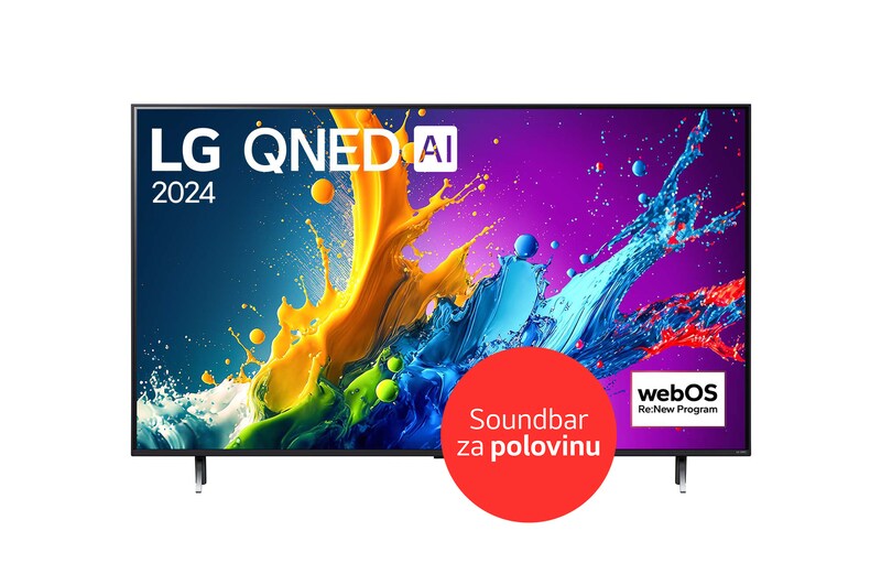 Čelní pohled na 65"|LG QNED AI| QNED80| 4K Smart TV| webOS24 65QNED80T6A