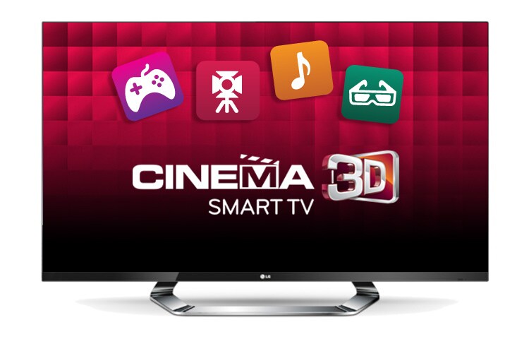 Čelní pohled na 42” LED CINEMA 3D Smart TV, CINEMA SCREEN design, Full HD, MCI 800, Wi-Fi, Dual Play, 6 ks 3D brýlí a Magic Remote Control součástí balení 42LM760S