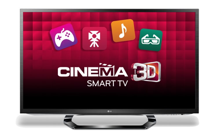 Čelní pohled na 47” LED CINEMA 3D Smart TV, Full HD, MCI 400, Wi-Fi Ready, Magic Remote Ready, 4 ks 3D brýlí součástí balení 47LM620S