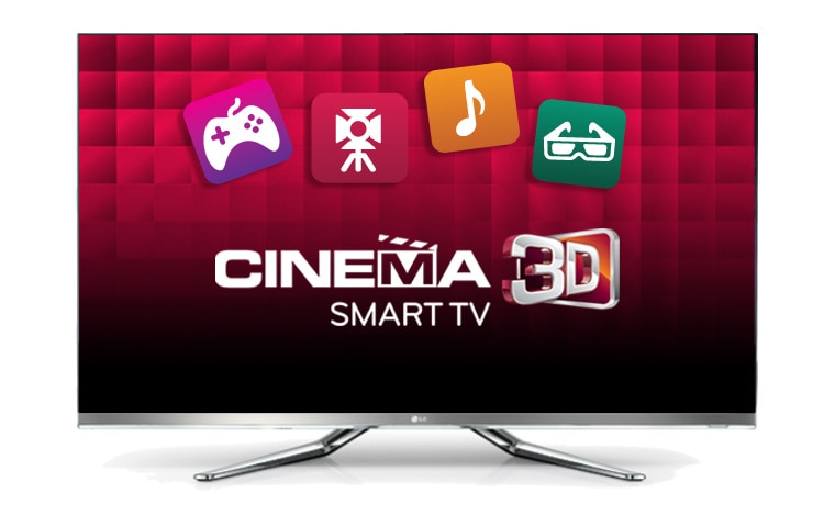 Čelní pohled na 47” LED CINEMA 3D Smart TV, CINEMA SCREEN design, Full HD, 2nd. TV, MCI 800, Wi-Fi, Dual Play, 6 ks 3D brýlí a Magic remote Voice součástí balení 47LM860V