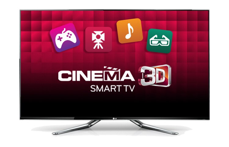 Čelní pohled na 47” NANO FULL LED CINEMA 3D Smart TV, CINEMA SCREEN design, Full HD, MCI 1000, Wi-Fi, Dual Play, 6 ks 3D brýlí a Magic Remote Voice součástí balení 47LM960V