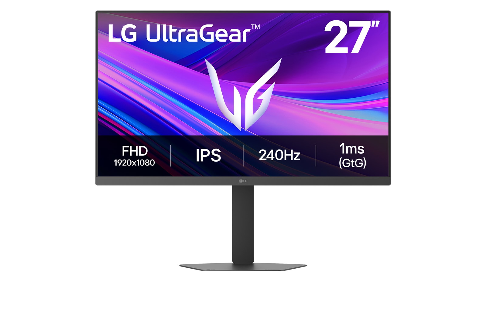 Čelní pohled na LG UltraGear™ G4 27" herní monitor s Full HD rozlišením a obnovovací frekvencí 240 Hz 27G440A-B